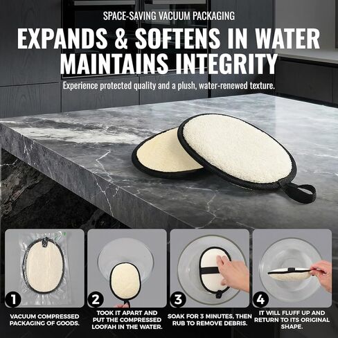 Natural Loofah for Men, 2PCS Black & White Set Egyptian Luffa Body Scrubber for Shower & Bath, Quick-Drying Exfoliating Sponge Pad for Men's Hygiene & Body Care - Travel Essentials & Gym Tool in Kuwait