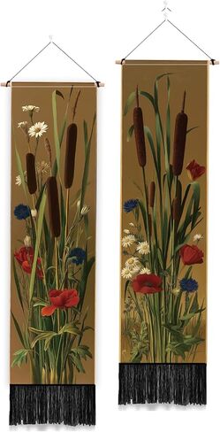 PLIGREAT 2 Pack Wildflowers Tapestry with Tassels, Vertical Bushes Wall Hanging Aesthetic Floral Wall Tapestry for Bedroom Living Dorm Room Home Narrow Art Decoration, 52" x 13" in Saudi Arabia