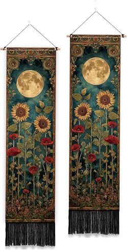 PLIGREAT 2 Pack Wildflowers Tapestry with Tassels, Vertical Bushes Wall Hanging Aesthetic Floral Wall Tapestry for Bedroom Living Dorm Room Home Narrow Art Decoration, 52" x 13" in Saudi Arabia
