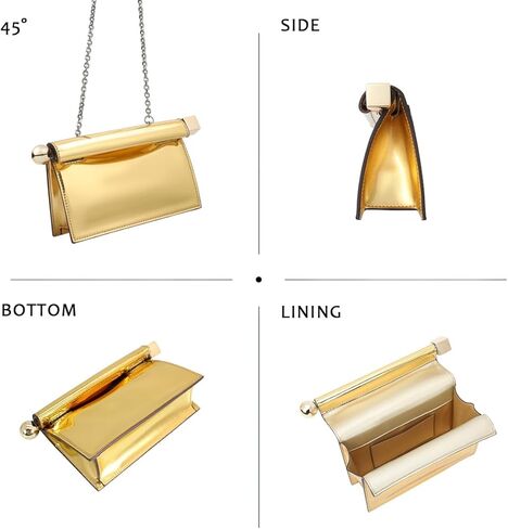 العصرية بو الجلود حقيبة صغيرة للنساء تنوعا للطي مساء محفظة معدنية الديكور Crossbody للولائم حزب الذهب in Kuwait