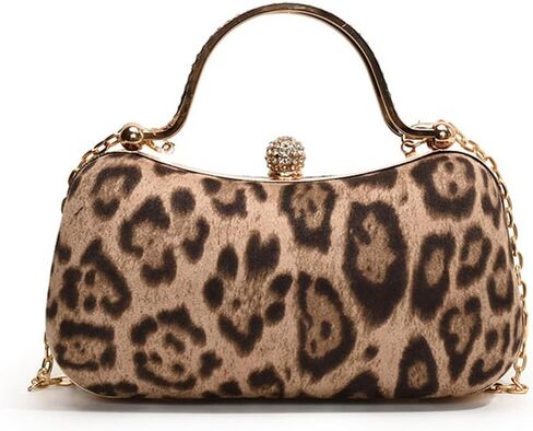 حقيبة يد مسائية بنقشة الفهد مع سلسلة بمقبض علوي وطباعة الفهد العتيق محفظة مسائية محفظة صغيرة بطبعة الفهد in Kuwait