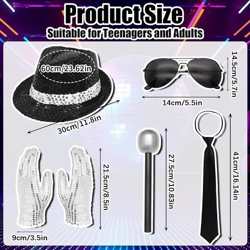 5 قطع أزياء نجمة البوب، 80s Rocker Star Dancer Cosplay، إكسسوارات ملابس تنكرية، قبعة ترتر الجاز، قفاز، نظارات شمسية، ميكروفون، ملك البوب ​​للبالغين 80 موضوع حفلة كرنفال الهالوين التنكرية in Kuwait