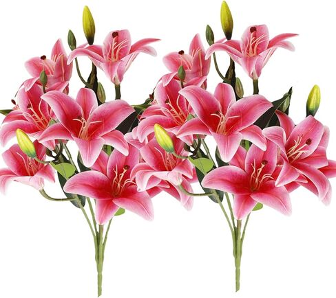 ASTRYAS 18 Heads Artifical Tiger Lily Flowers, Long Stem Fake Faux Lilies Flowers Bouquet, Real Touch White Lily Bouquet for Home Hotel Flower Arrangement Party Decor Cemetery(2Packs, White) in Saudi Arabia