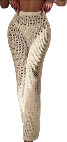 OYOANGLE Women's Crochet Cover Up Hollow Out See Through Beach Pants Bathing Suit Coverups in Saudi Arabia