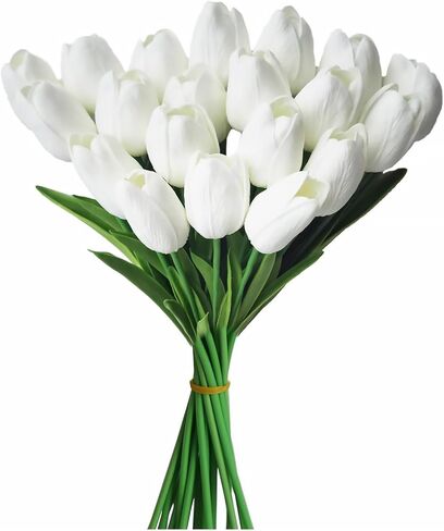 ABAJI 20PCS Tulip Artificial Flowers 12.6inch Real Touch for Wedding Decor Banquet Party Home Hotel Office Decoration Holiday Anniversary Celebration Faux Sterm in Saudi Arabia