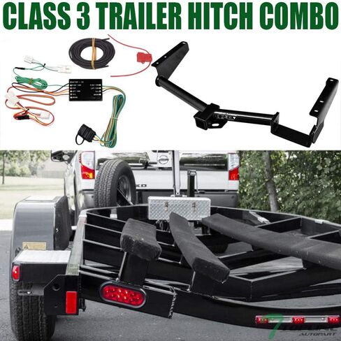 Class 3 III Black 2" Receiver Tube Rear Bumper Trailer Tow Hitch Towing Mount + 4 Way Flat Wiring Harness T-Connector Compatible with 04-07 Toyota Highlander / 04-09 Lexus RX330 / RX350 / RX400h in Saudi Arabia