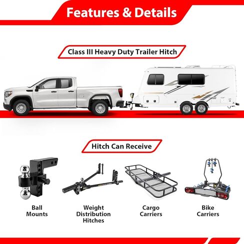 WeiSen Class 3 Trailer Hitch 2" Receiver Compatible with GMC Sierra Fit Chevrolet Silverado 1500 2019-2025 Accessories Heavy Duty Steel Tow Hitch for Ball Mounts, Cargo Racks, Bike Racks in Saudi Arabia