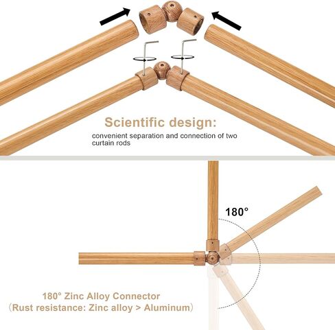 قضبان ستائر نافذة الخليج مع أقواس ألومنيوم ونهايات نمط أوراق الحبوب الخشبية المقلدة، قضبان ستائر منحنية مقاس 1 بوصة للنوافذ 36-72 و36-72 بوصة، قضيب ستارة خشبي متداخل، حبوب ستائر خشبية بنية in Kuwait