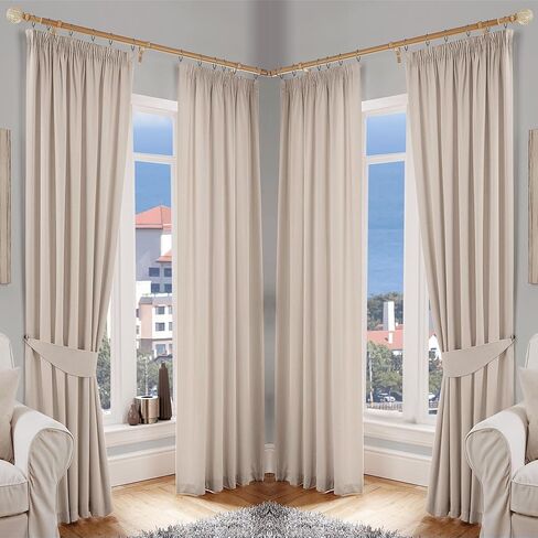 قضبان ستائر نافذة الخليج مع أقواس ألومنيوم ونهايات نمط أوراق الحبوب الخشبية المقلدة، قضبان ستائر منحنية مقاس 1 بوصة للنوافذ 36-72 و36-72 بوصة، قضيب ستارة خشبي متداخل، حبوب ستائر خشبية بنية in Kuwait