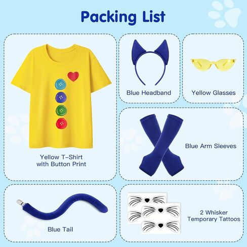 Blue Cat Costume Accessories – Cat Ears Headband & Tail, T-Shirt, School Book Costume for Read Across America in Saudi Arabia