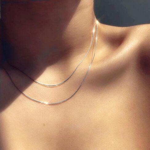 Double Layer Snake Chain Necklace for Women, Adjustable Layered Choker in Saudi Arabia