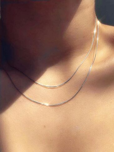 Double Layer Snake Chain Necklace for Women, Adjustable Layered Choker in Saudi Arabia