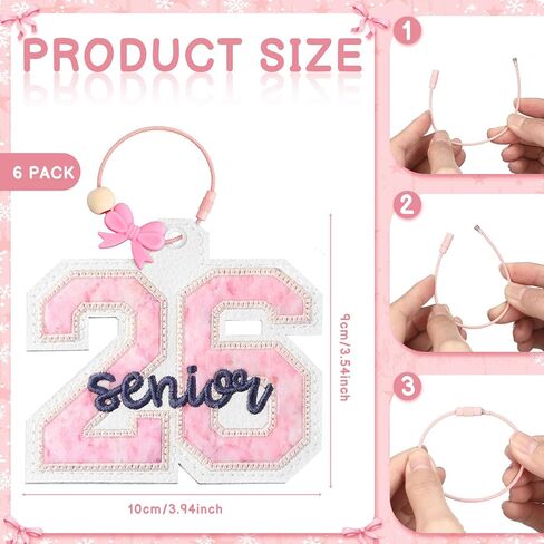Highergo 6 Pcs Graduation Senior 2026 Keychains Luggage Bag Tags Class of 2026 Keychains Graduation Gifts Pink Bow PU Leather Tags for Her Him High School College Grad Present in Saudi Arabia