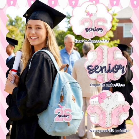 Highergo 6 Pcs Graduation Senior 2026 Keychains Luggage Bag Tags Class of 2026 Keychains Graduation Gifts Pink Bow PU Leather Tags for Her Him High School College Grad Present in Saudi Arabia