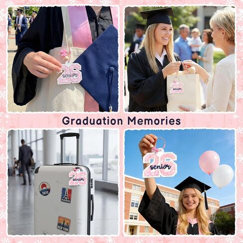 Highergo 6 Pcs Graduation Senior 2026 Keychains Luggage Bag Tags Class of 2026 Keychains Graduation Gifts Pink Bow PU Leather Tags for Her Him High School College Grad Present in Saudi Arabia