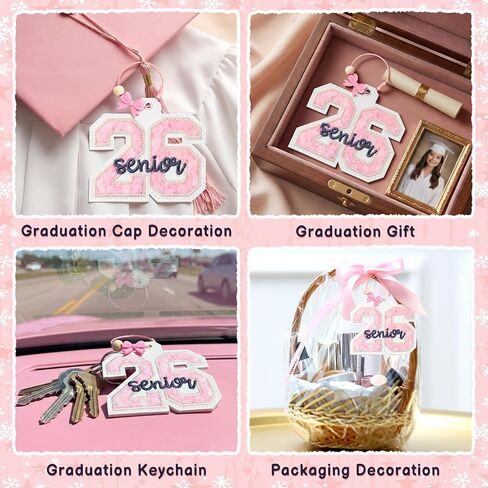 Highergo 6 Pcs Graduation Senior 2026 Keychains Luggage Bag Tags Class of 2026 Keychains Graduation Gifts Pink Bow PU Leather Tags for Her Him High School College Grad Present in Saudi Arabia