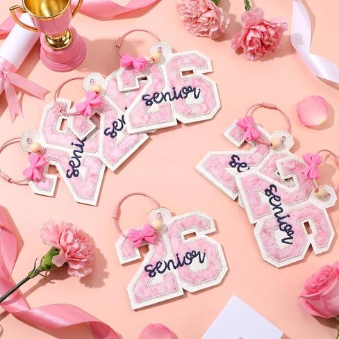 Highergo 6 Pcs Graduation Senior 2026 Keychains Luggage Bag Tags Class of 2026 Keychains Graduation Gifts Pink Bow PU Leather Tags for Her Him High School College Grad Present in Saudi Arabia