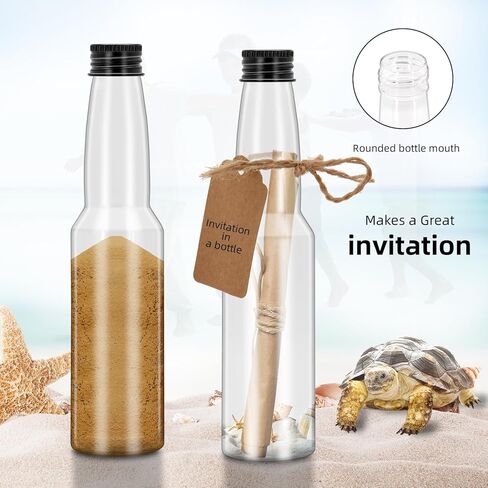 6Pcs Thin height 5.6oz Plastic Sand Art empty Bottles with Black metal seal cover Wish Message Bottle Containers Clear Potion Bottles with Plastic Funnels for DIY Craft Wedding Birthday Party (6) in Saudi Arabia