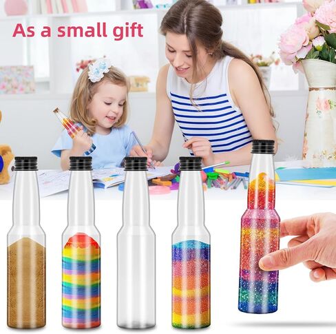 6Pcs Thin height 5.6oz Plastic Sand Art empty Bottles with Black metal seal cover Wish Message Bottle Containers Clear Potion Bottles with Plastic Funnels for DIY Craft Wedding Birthday Party (6) in Saudi Arabia