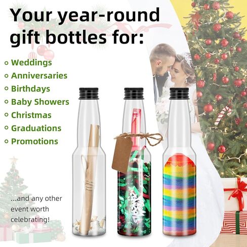 6Pcs Thin height 5.6oz Plastic Sand Art empty Bottles with Black metal seal cover Wish Message Bottle Containers Clear Potion Bottles with Plastic Funnels for DIY Craft Wedding Birthday Party (6) in Saudi Arabia