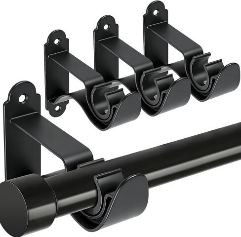 4 Pack Curtain Rod Bracket, Heavy Duty Curtain Rod Holder Hook for Wall, Black Drapery Rod Support Brackets for 1 in Drape Poles in Saudi Arabia