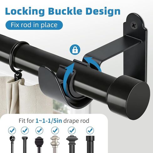 4 Pack Curtain Rod Bracket, Heavy Duty Curtain Rod Holder Hook for Wall, Black Drapery Rod Support Brackets for 1 in Drape Poles in Saudi Arabia
