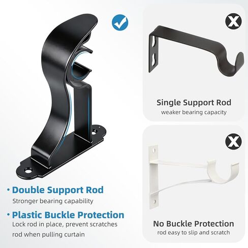 4 Pack Curtain Rod Bracket, Heavy Duty Curtain Rod Holder Hook for Wall, Black Drapery Rod Support Brackets for 1 in Drape Poles in Saudi Arabia