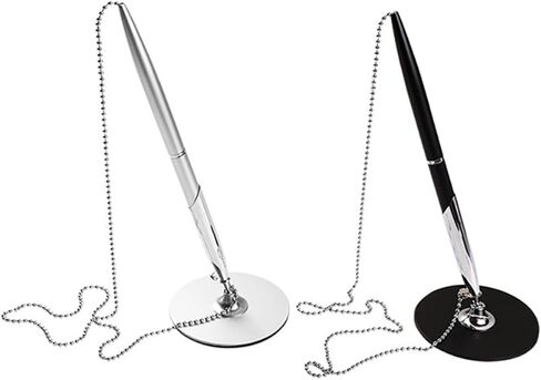Homoyoyo 2pcs Metal Chain Design Ballpoint Signature Pens with Desktop Stand, Professional Business Multi-function Sign Pens for Office and Hotel Use in Saudi Arabia