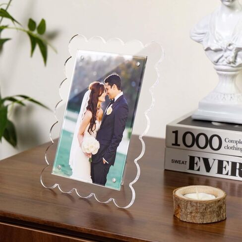 Cuspin 8x10 Picture Frame 2 Pack Scalloped Acrylic Frame, Clear Scalloped Magnetic Acrylic Picture Frames 8x10 with Dual Kickstand Holes for Vertical and Horizontal Display in Kuwait