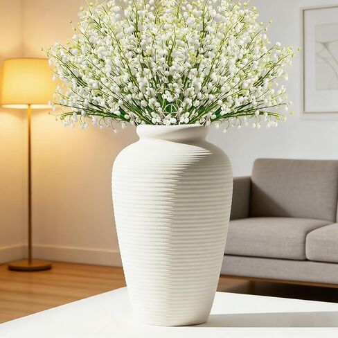 Ceramic Flower Vase 7.3 Inch Modern Farmhouse Vases Rustic Decorative Vase Home Decor Minimalist Handcrafted Pottery Terracotta Centerpiece Vases for Living Room,Bedroom,Table,Weddings,Office-White in Kuwait