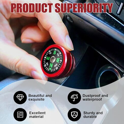 1 PC Car Metal Anti-Scratch Cigarette Lighter Cover, Dustproof Decoration with Portable Compass, Mini Cigarette Lighter Protective Cover with Rubber Ring Seal, Universal for Cars (Red & Black) in Saudi Arabia