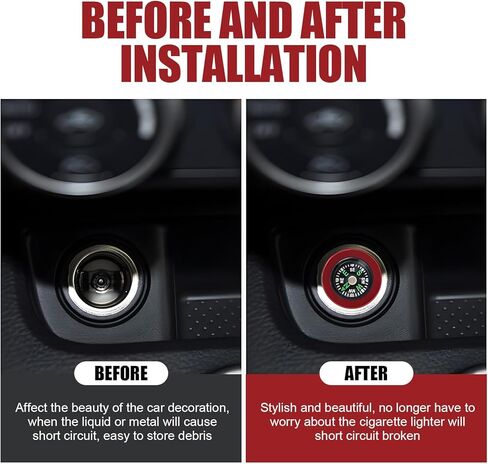 1 PC Car Metal Anti-Scratch Cigarette Lighter Cover, Dustproof Decoration with Portable Compass, Mini Cigarette Lighter Protective Cover with Rubber Ring Seal, Universal for Cars (Red & Black) in Saudi Arabia