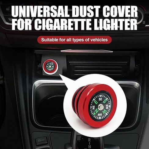 1 PC Car Metal Anti-Scratch Cigarette Lighter Cover, Dustproof Decoration with Portable Compass, Mini Cigarette Lighter Protective Cover with Rubber Ring Seal, Universal for Cars (Red & Black) in Saudi Arabia
