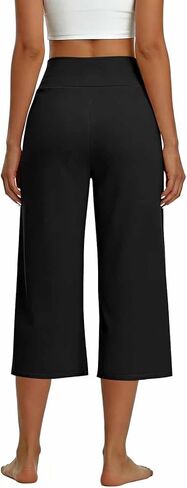Capri Pants for Women Casual Wide Leg Yoga Pants Crossover Capri Leggings with Pockets High Waist Dress Pant in Saudi Arabia