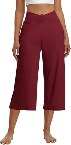 Capri Pants for Women Casual Wide Leg Yoga Pants Crossover Capri Leggings with Pockets High Waist Dress Pant in Saudi Arabia