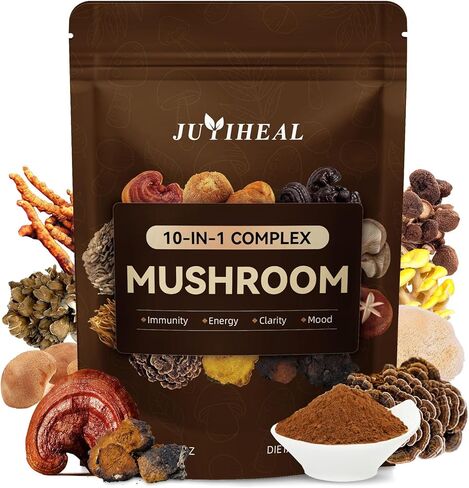 10-in-1 Mushroom Powder, Mushroom Complex - Lions Mane, Reishi, Shiitake, Chaga, Turkey Tail, Cordyceps, Maitake & More, Mushroom Supplement Powder for Energy, Memory, Focus & Immune Support 8oz in Saudi Arabia