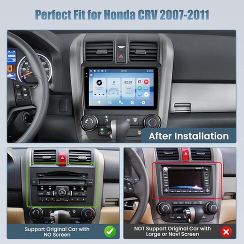 راديو سيارة Roinvou Android لسيارة Honda CR-V 2007-2011، شاشة لمس 9 بوصة مدمجة في لوحة القيادة ونظام تحديد المواقع العالمي (GPS) مع وصلة مرآة بلوتوث واي فاي FM RDS وكاميرا احتياطية لراديو in Saudi Arabia