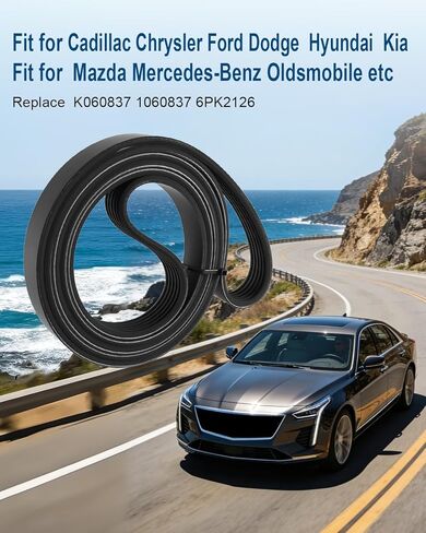 K060837 Engine Serpentine Drive Belt 83.68 inches Fit for Dodge Cadillac Hyundai Ford Kia Mercedes-Benz Chrysler Lexus Saab Mazda Sonata 2011-2014, Replace 6PK2126 1060837 in Kuwait