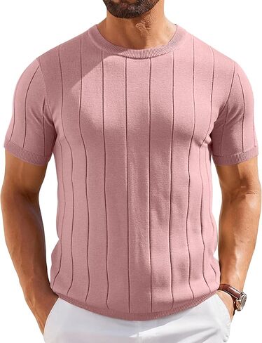 COOFANDY Men's T-Shirts Short Sleeve Crewneck Knit Shirts Summer Ribbed Textured Tee Shirts in Saudi Arabia