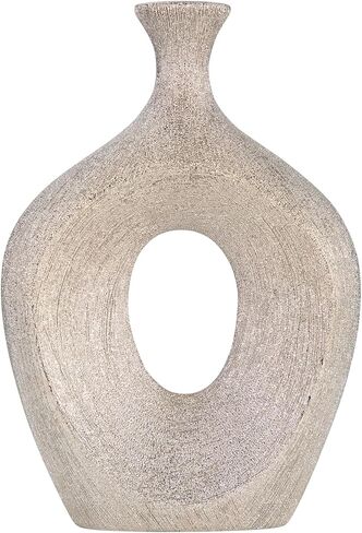 Decorative Vase for Home Decor – Glam Silver Ceramic Vase with Beaded Cut-Out Design, Tall Centerpiece for Living Room or Table Displays, Flower Vases for Bouquet Styling – 13", Silver in Saudi Arabia