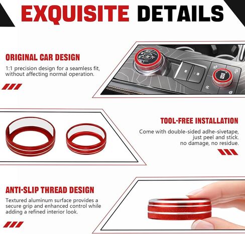 إكسسوارات تناسب Ford Explorer 2020–2024، أغطية المقابض لحجم الصوت/PNRD Gear Shift/وضع القيادة، ملصقات تقليم مفتاح مكبر صوت وحدة التحكم المركزية، ديكور داخلي من سبائك الألومنيوم الأحمر، 4 قطع in Kuwait