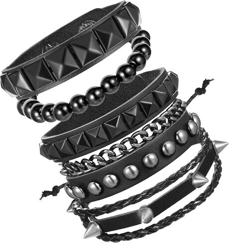 4 Pcs Scene Bracelets, Black Adjustable Punk Spike Emo Bracelet Set for Women & Men Studded Bracelets, 80s Style Leather Spiked Cuff Gothic Jewelry Accessories, Perfect for Rock & Scene Lovers in Saudi Arabia