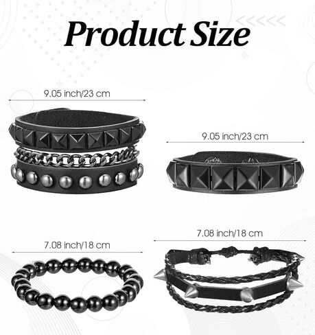 4 Pcs Scene Bracelets, Black Adjustable Punk Spike Emo Bracelet Set for Women & Men Studded Bracelets, 80s Style Leather Spiked Cuff Gothic Jewelry Accessories, Perfect for Rock & Scene Lovers in Saudi Arabia