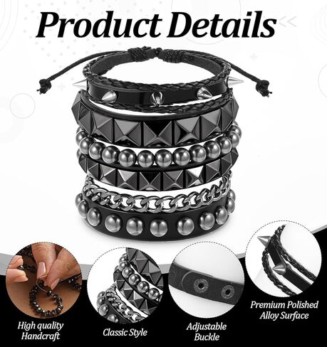 4 Pcs Scene Bracelets, Black Adjustable Punk Spike Emo Bracelet Set for Women & Men Studded Bracelets, 80s Style Leather Spiked Cuff Gothic Jewelry Accessories, Perfect for Rock & Scene Lovers in Saudi Arabia