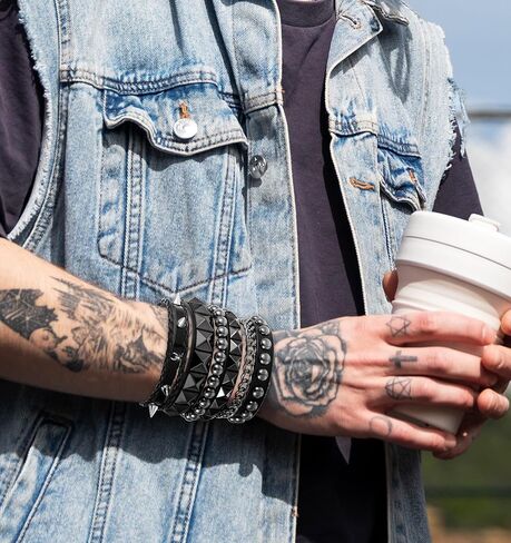 4 Pcs Scene Bracelets, Black Adjustable Punk Spike Emo Bracelet Set for Women & Men Studded Bracelets, 80s Style Leather Spiked Cuff Gothic Jewelry Accessories, Perfect for Rock & Scene Lovers in Saudi Arabia