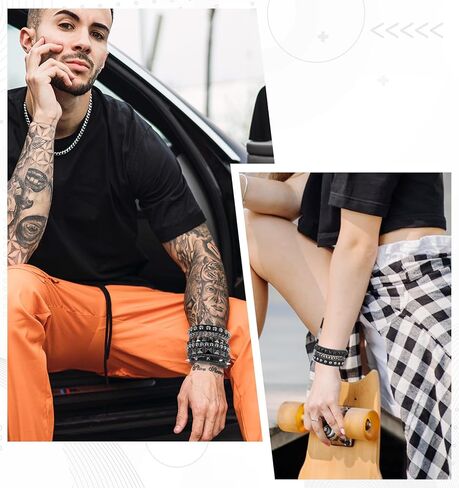 4 Pcs Scene Bracelets, Black Adjustable Punk Spike Emo Bracelet Set for Women & Men Studded Bracelets, 80s Style Leather Spiked Cuff Gothic Jewelry Accessories, Perfect for Rock & Scene Lovers in Saudi Arabia