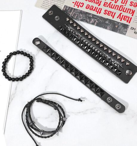 4 Pcs Scene Bracelets, Black Adjustable Punk Spike Emo Bracelet Set for Women & Men Studded Bracelets, 80s Style Leather Spiked Cuff Gothic Jewelry Accessories, Perfect for Rock & Scene Lovers in Saudi Arabia