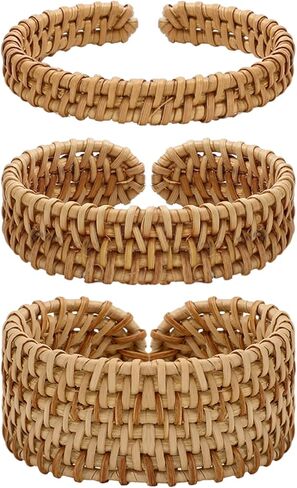 JarThenaAMCS 3 Pcs Rattan Bracelet Boho Handwoven Wooden Braided Open Cuff Bangle Bracelet Adjustable Wrap Bangle for Summer Women Wrist Jewelry in Saudi Arabia