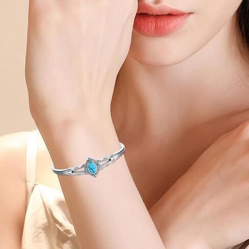 925 Sterling Silver Turquoise Bracelet for Women Adjustable Bangle Cuff Native American Jewelry Handmade Gift in Saudi Arabia