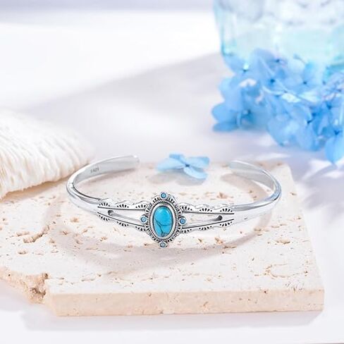 925 Sterling Silver Turquoise Bracelet for Women Adjustable Bangle Cuff Native American Jewelry Handmade Gift in Saudi Arabia